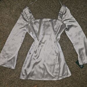 Silver Satin Fairytale Mini Dress | NWT Wild Fable | XL Romantic Coquette